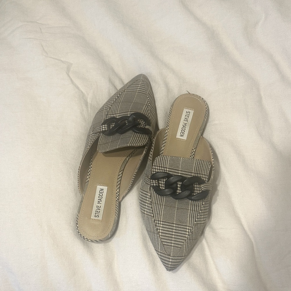 Steve Madden Black and Gray Plaid Mules